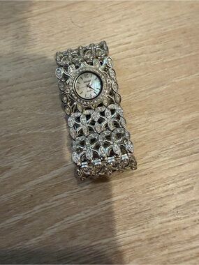 Silver Crystal Floral Link Bracelet Watch